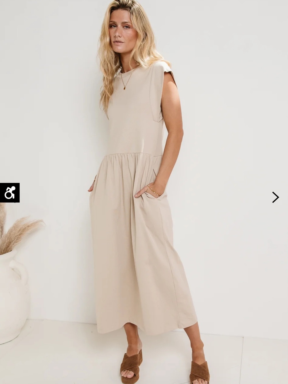 Bohme Women’s Cream Sleeveless Cotton Blend Midi Dress